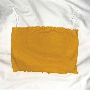 Frill Trim Rib-knit Bandeau Top